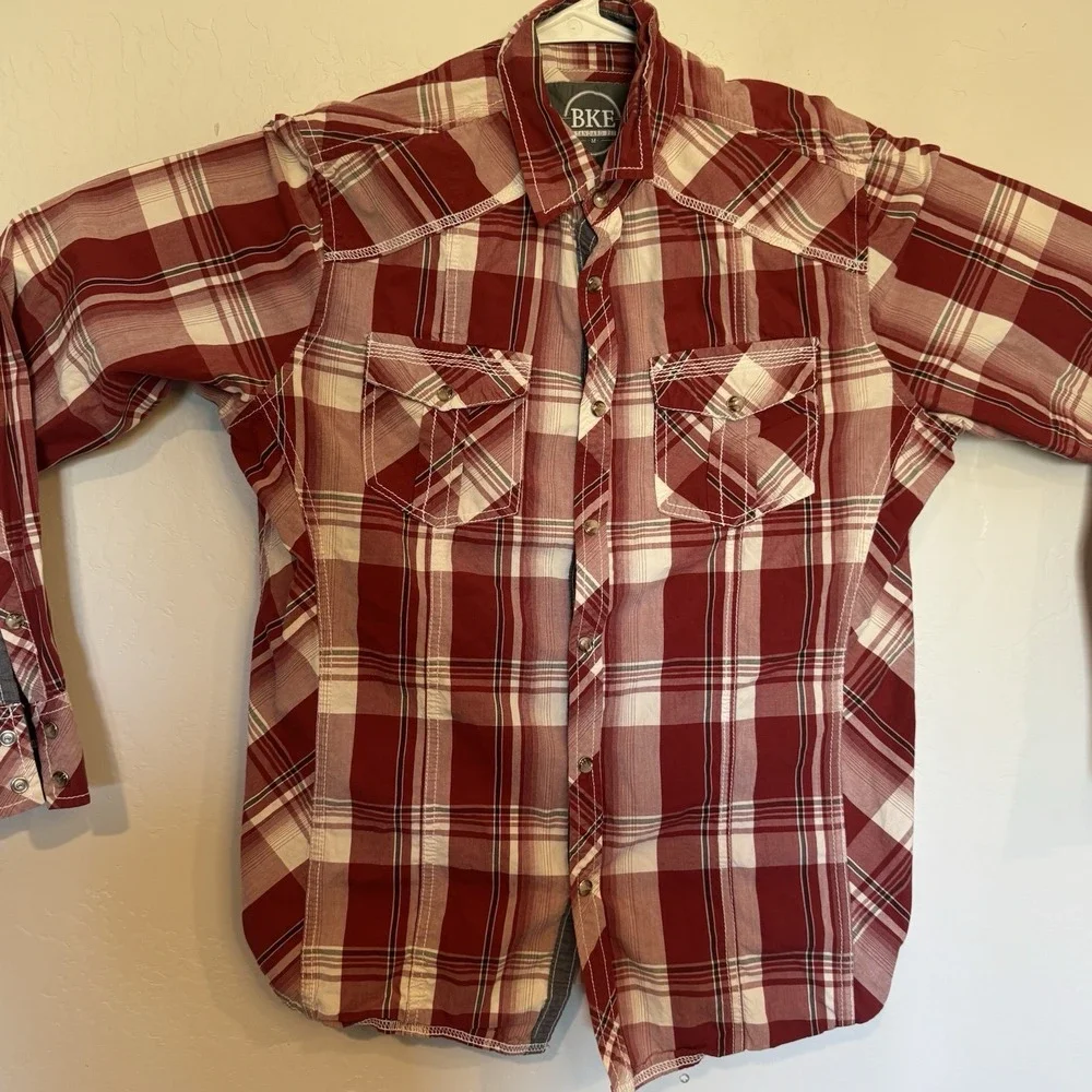 BKE Buckle Pearl SnapShirt Men's Sz M Standard Fit Long Sleeve Multi Color Plaid - Picture 2 of 9